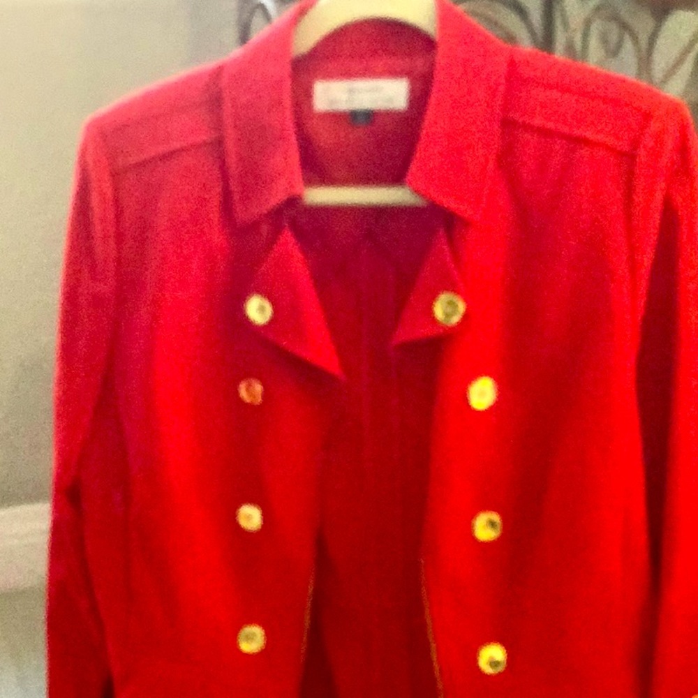 Ultra Smart Red ‘Arthur Levine for Tahari’ Jacket Dbl Breasted with Gold Buttons